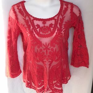 Le Dor Ladies embroidered lace sheer blouse Sz Lg